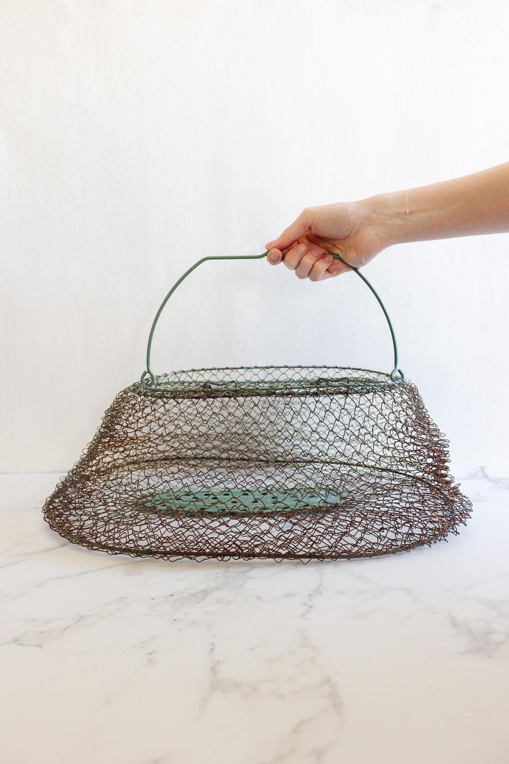 antique french extra large collapsible wire fish basket