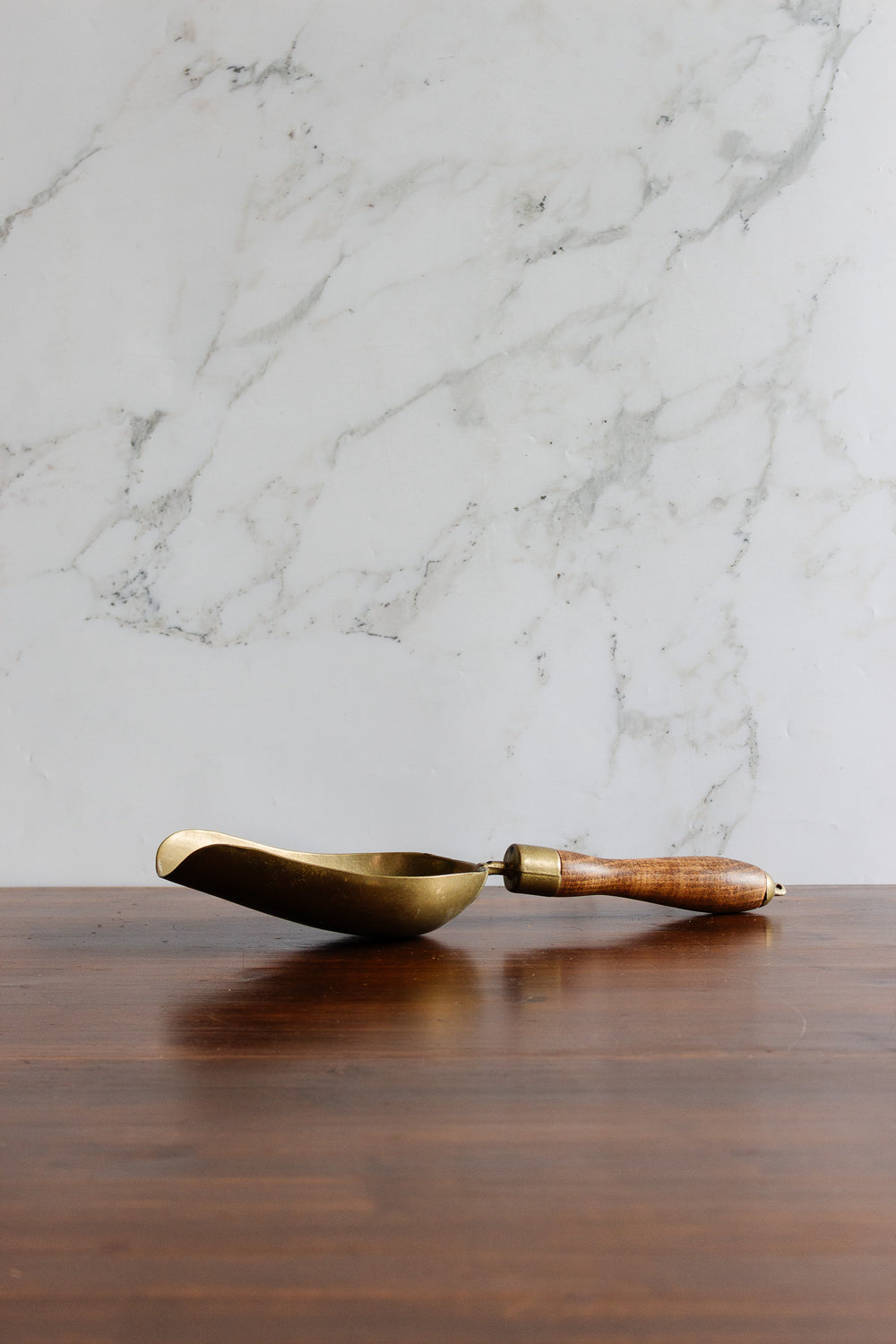 antique french brass and wood grain scoop
