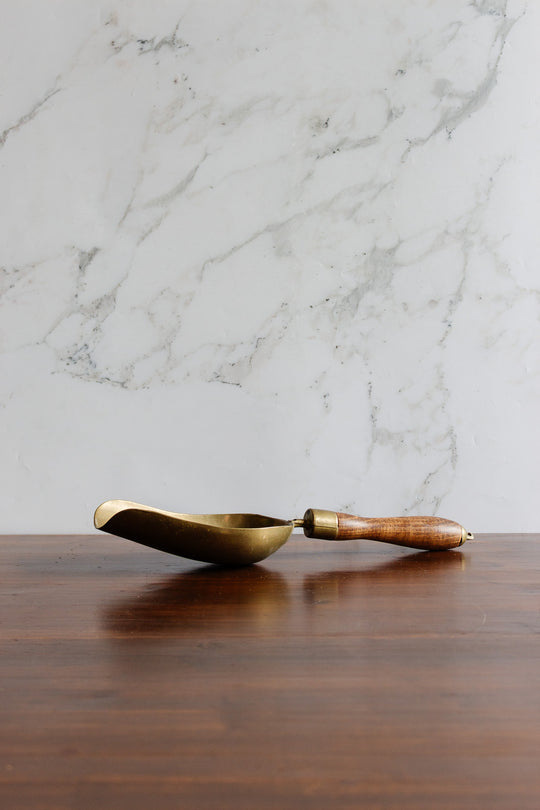 antique french brass and wood grain scoop