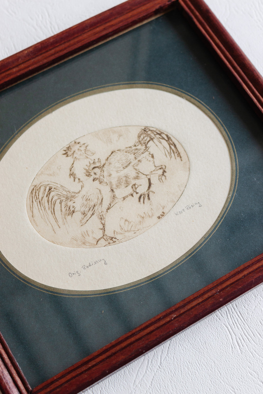 fighting roosters original german etching