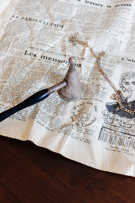 antique european candle snuffer with rosewood handle