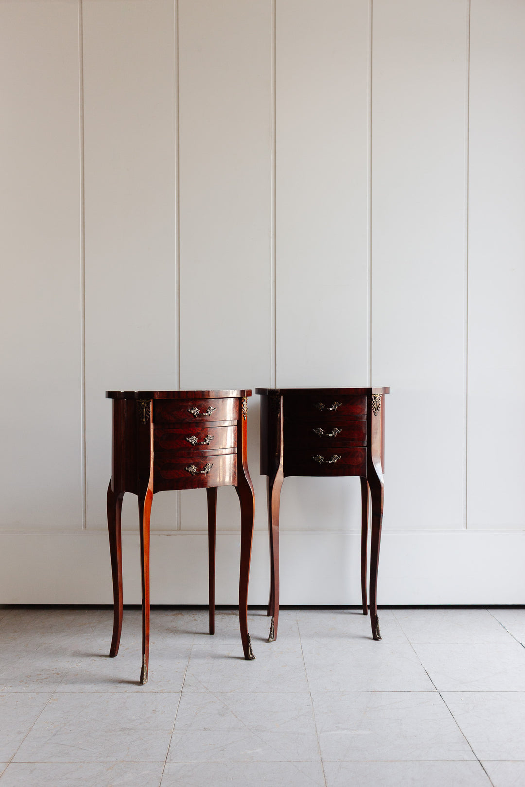 pair of antique french Louis xv style cherry wood nightstands