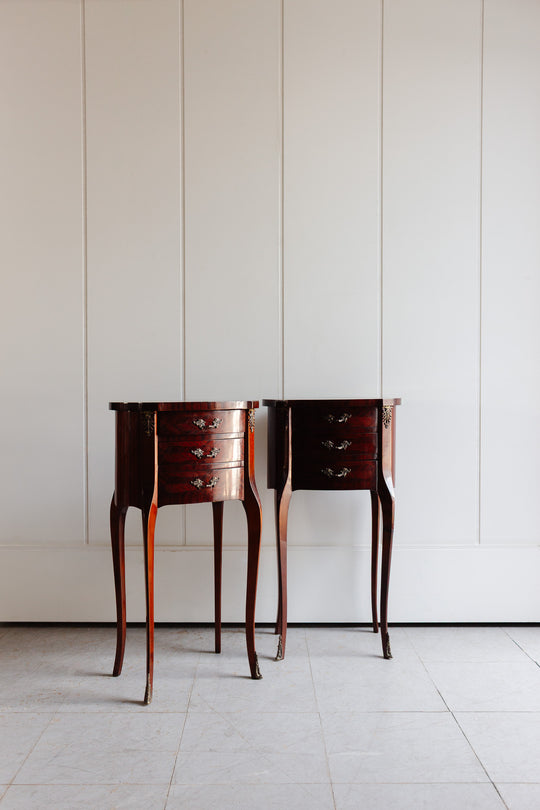 pair of antique french Louis xv style cherry wood nightstands