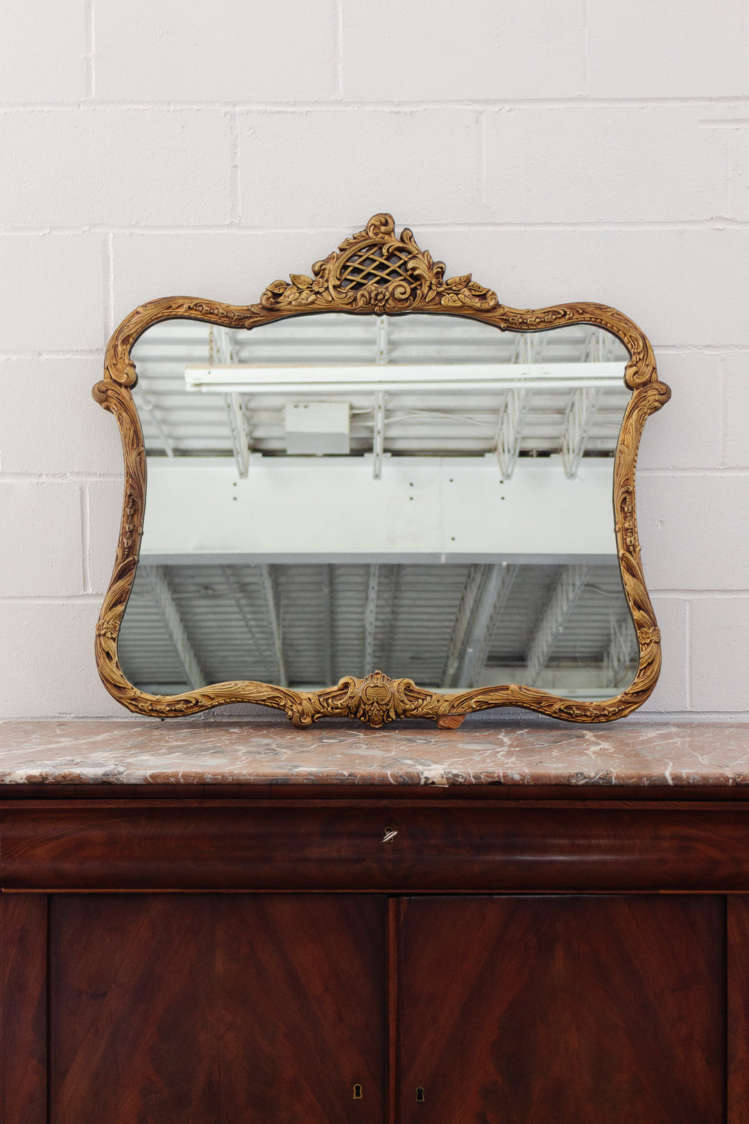 large antique french wood baroque style gilt mirror