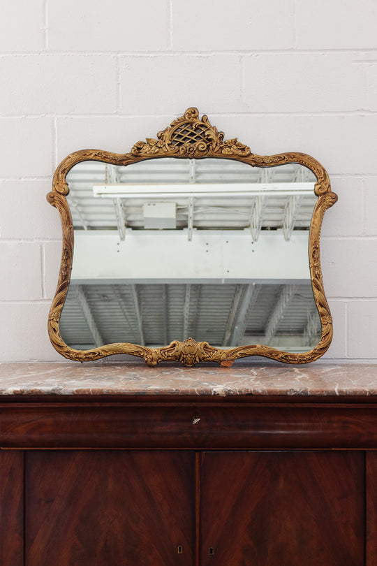 large antique french wood baroque style gilt mirror