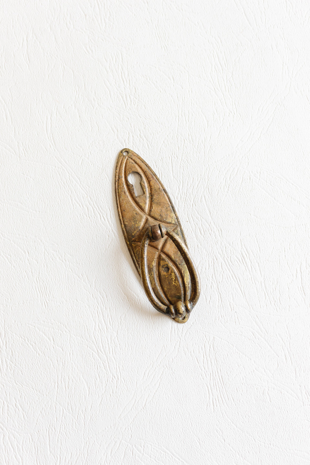antique french gilt metal keyhole escutcheon with drop pull i
