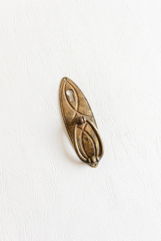 antique french gilt metal keyhole escutcheon with drop pull i