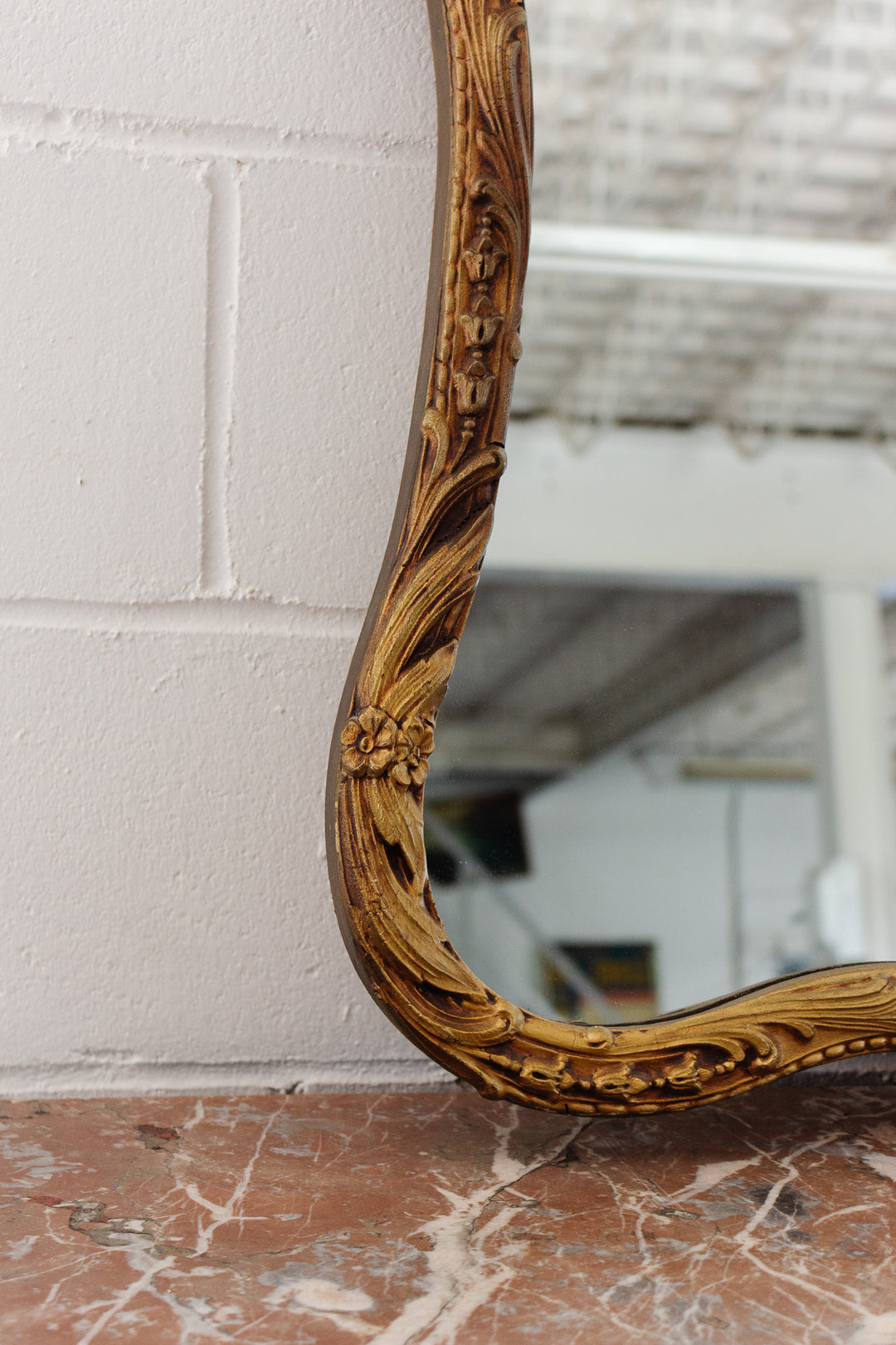 large antique french wood baroque style gilt mirror