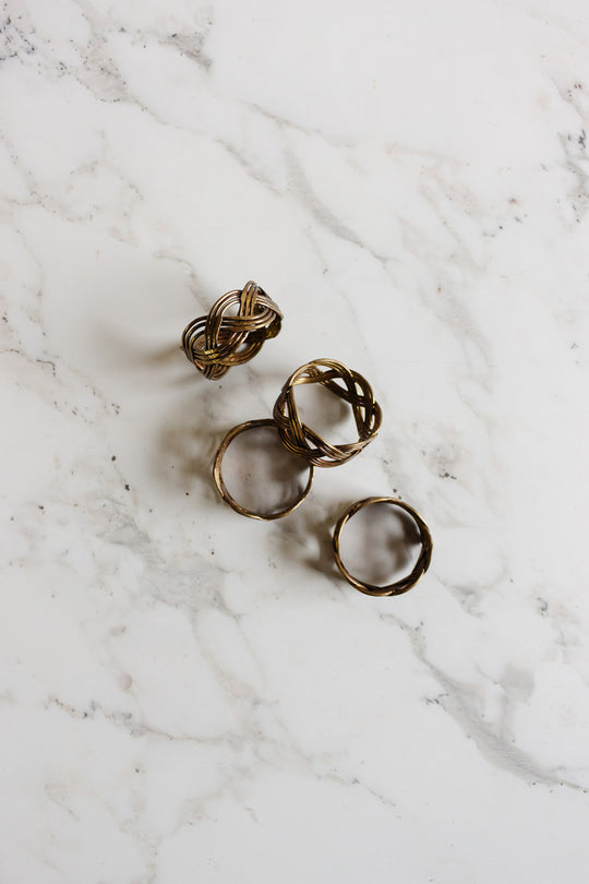 vintage french brass "woven" napkin rings, set of 4
