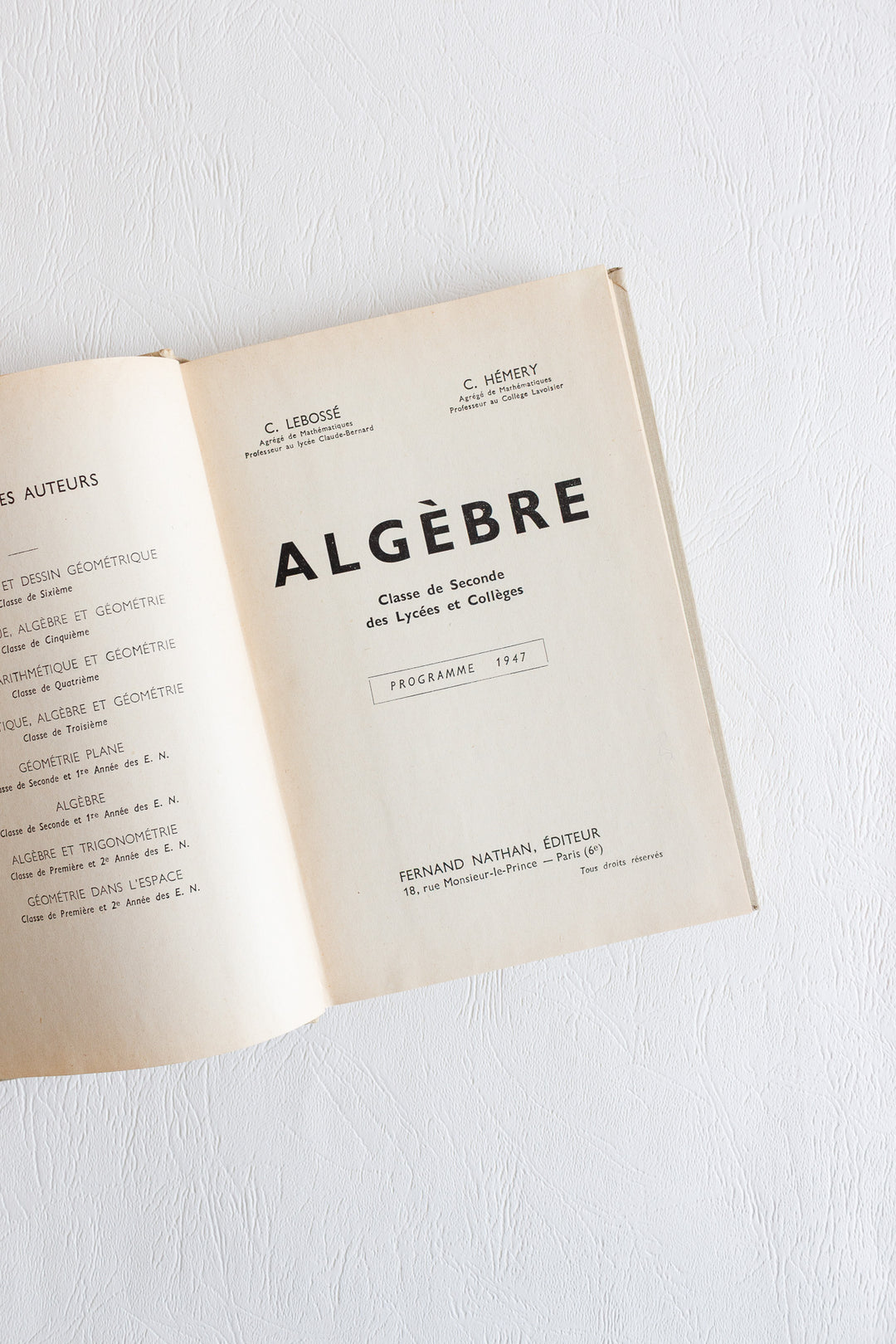 vintage french algebra textbook — "algèbre", 1947