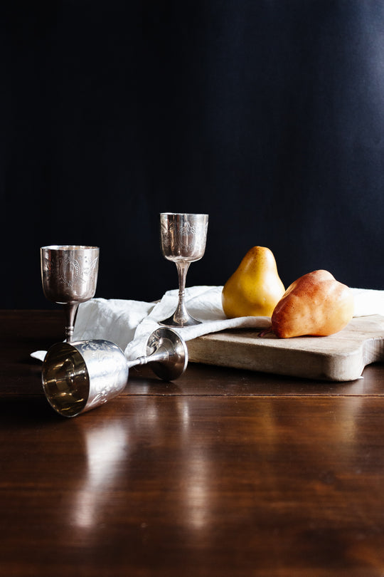 vintage french silver plate aperitif glasses, set of 6