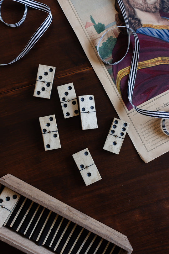 set of antique french wood and bone dominos