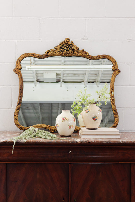 large antique french wood baroque style gilt mirror