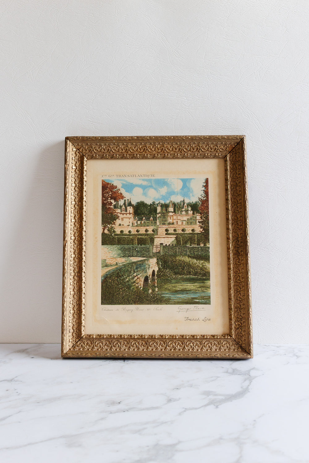 antique "the french line" transatlantique framed menu cover