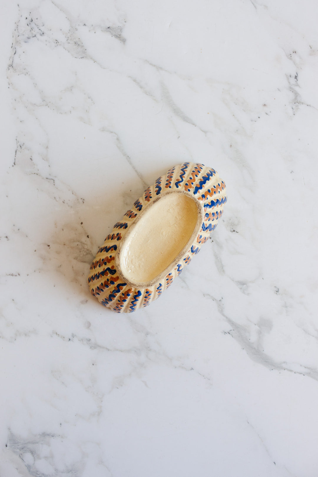 1930s bunzlau hand painted scalloped ceramic bowl