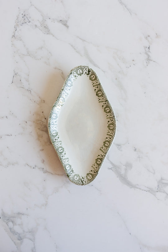 antique french st. amand green transferware ravier