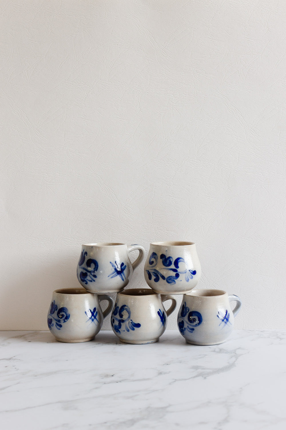 vintage west german cobalt blue salt glaze pottery mugs, set of 5