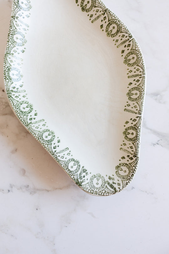 antique french st. amand green transferware ravier