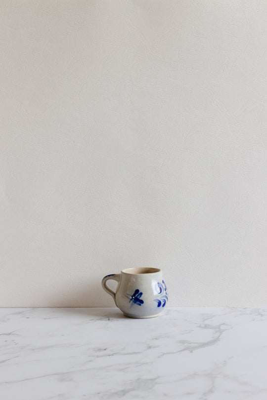 vintage west german cobalt blue salt glaze pottery mugs, set of 5