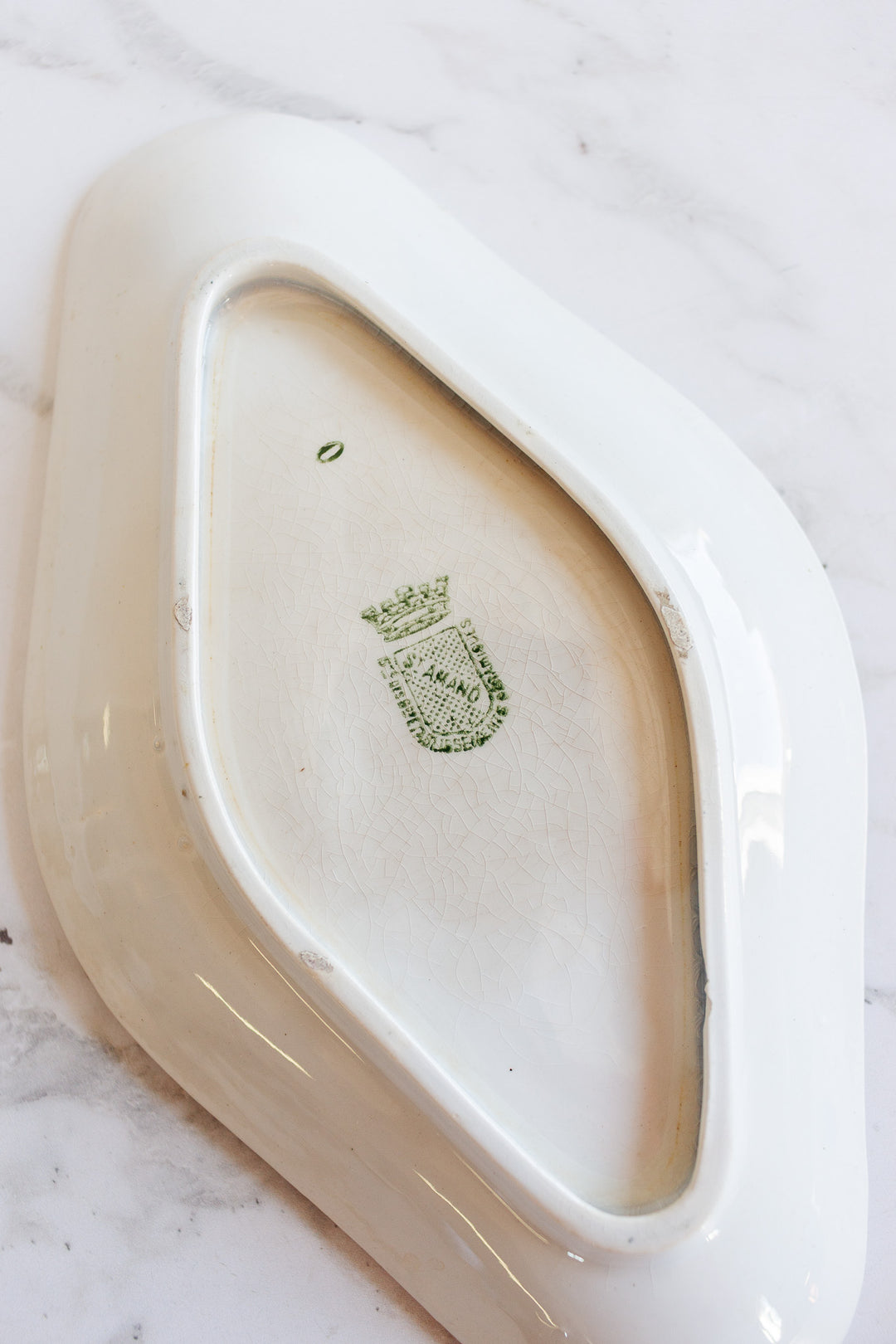 antique french st. amand green transferware ravier