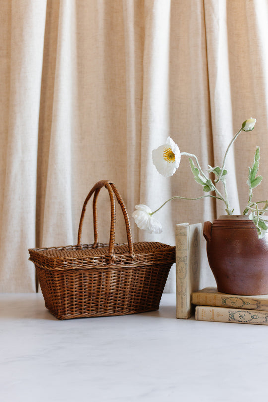 vintage French petite woven gathering basket