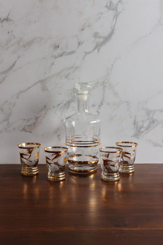 french art deco gold striped decanter set