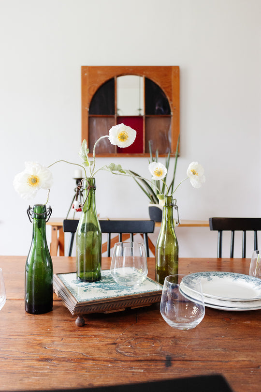 antique french Gien transferware "dessous plat" with carved wood frame