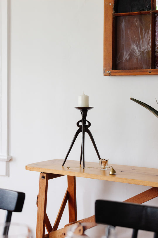 vintage French brutalist wrought iron candlestick