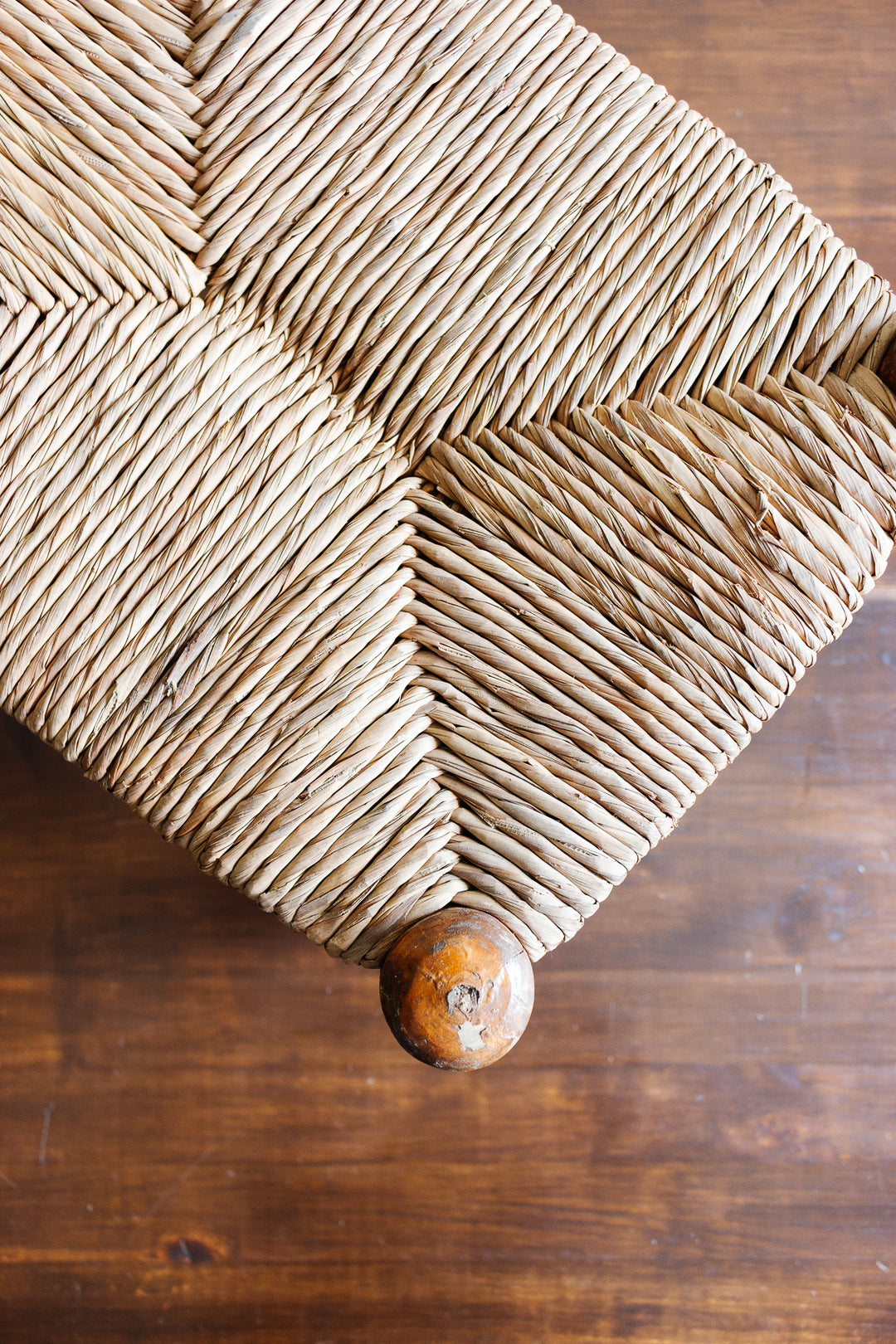 midcentury french rush seat wood stool