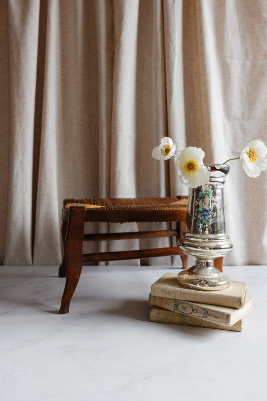 antique french walnut and rush stool