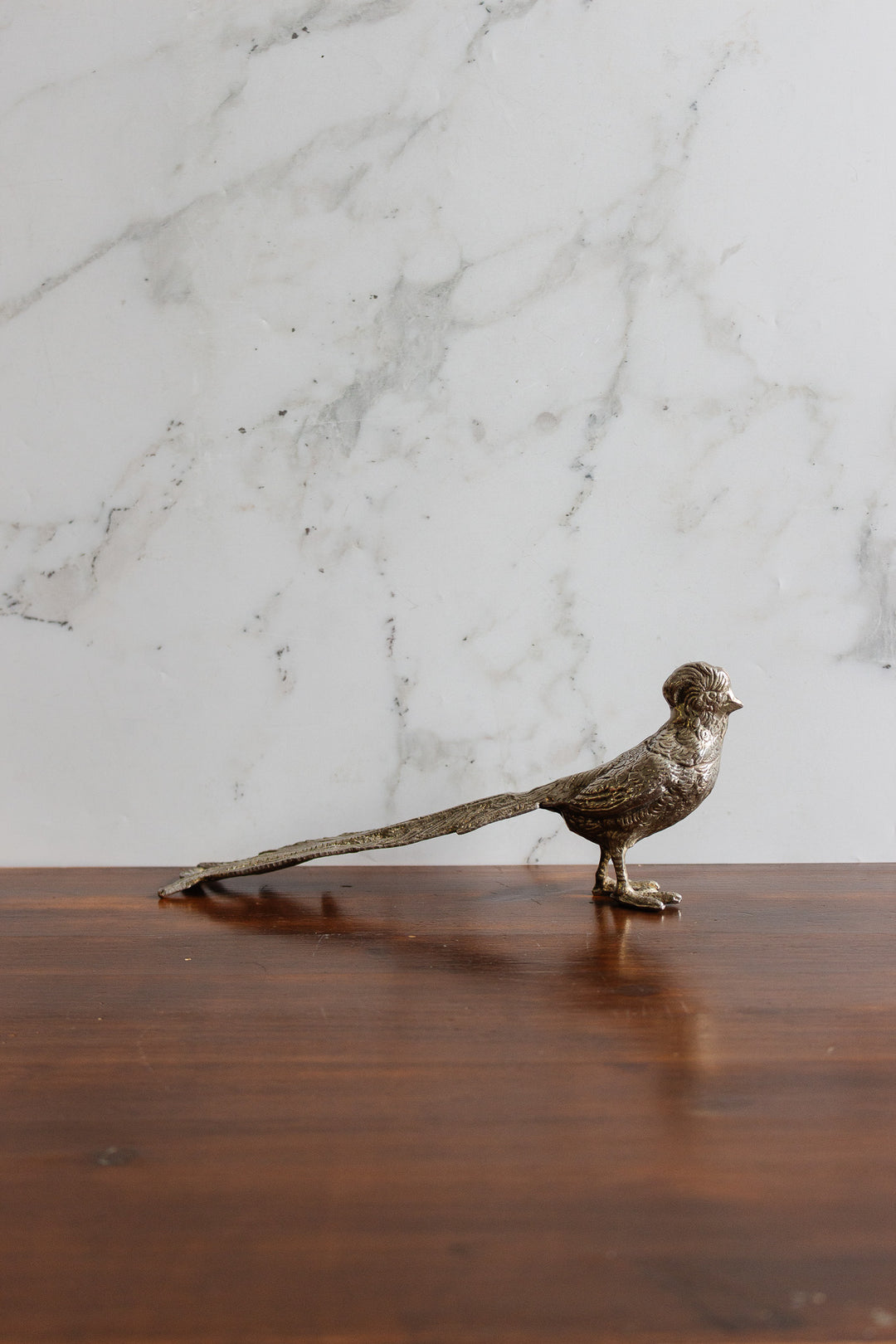 antique french pair of petite metal pheasants