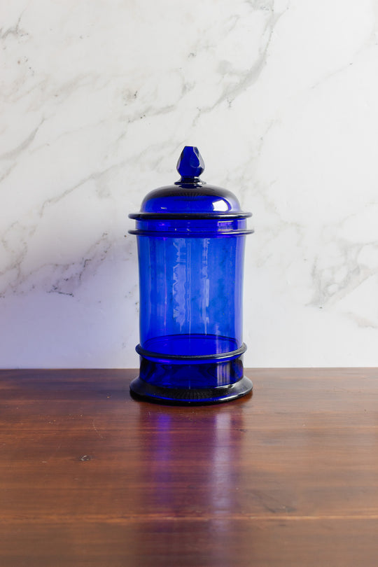 vintage french cobalt blue glass apothecary jar