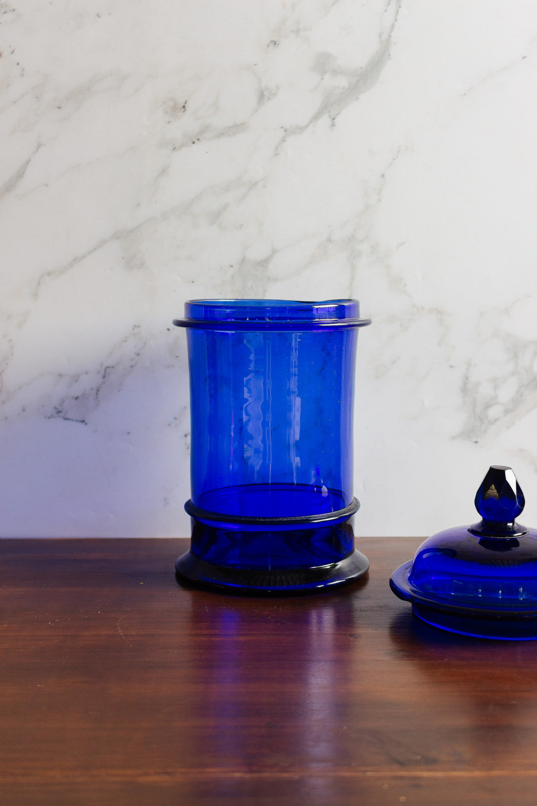 vintage french cobalt blue glass apothecary jar
