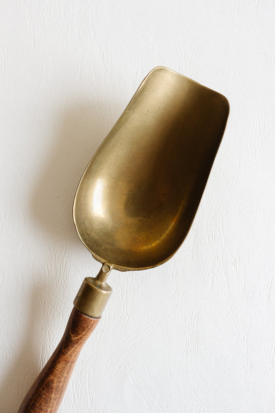 antique french brass and wood grain scoop
