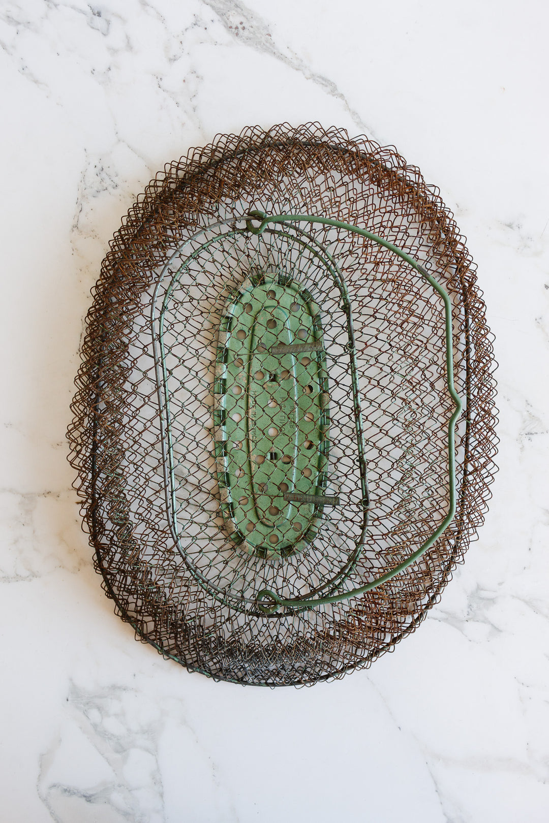 antique french extra large collapsible wire fish basket
