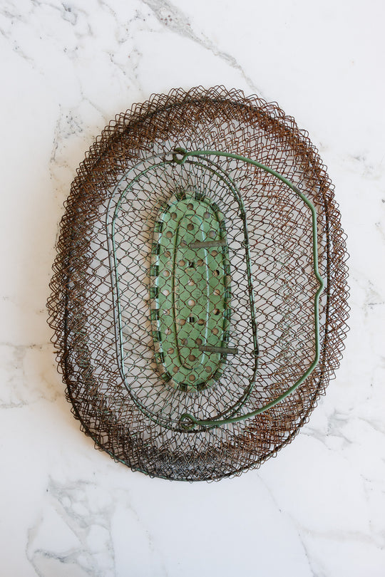 antique french extra large collapsible wire fish basket