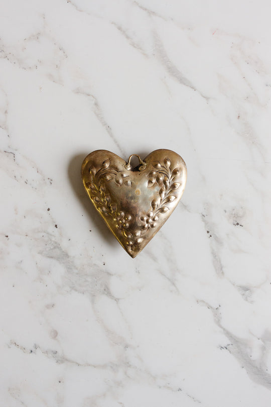 vintage french pressed metal heart ornament