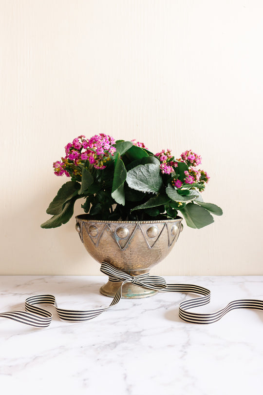 rare 1930s French hand made hammered silver and brass pedestal bowl