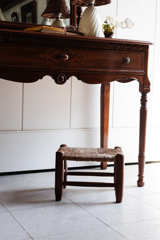 midcentury french rush seat wood stool
