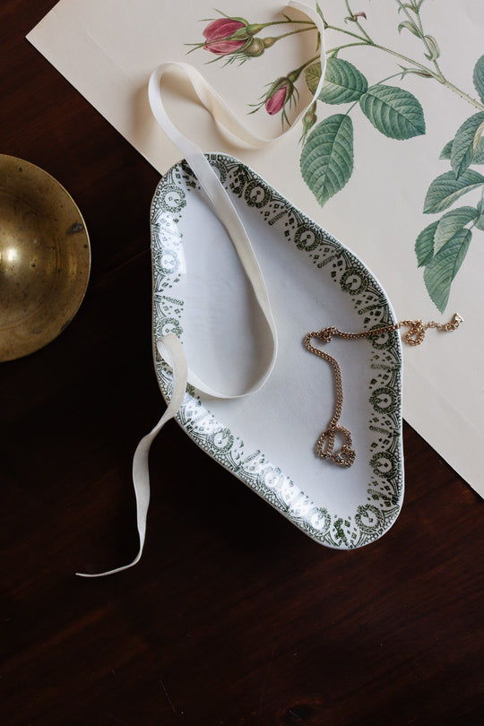 antique french st. amand green transferware ravier