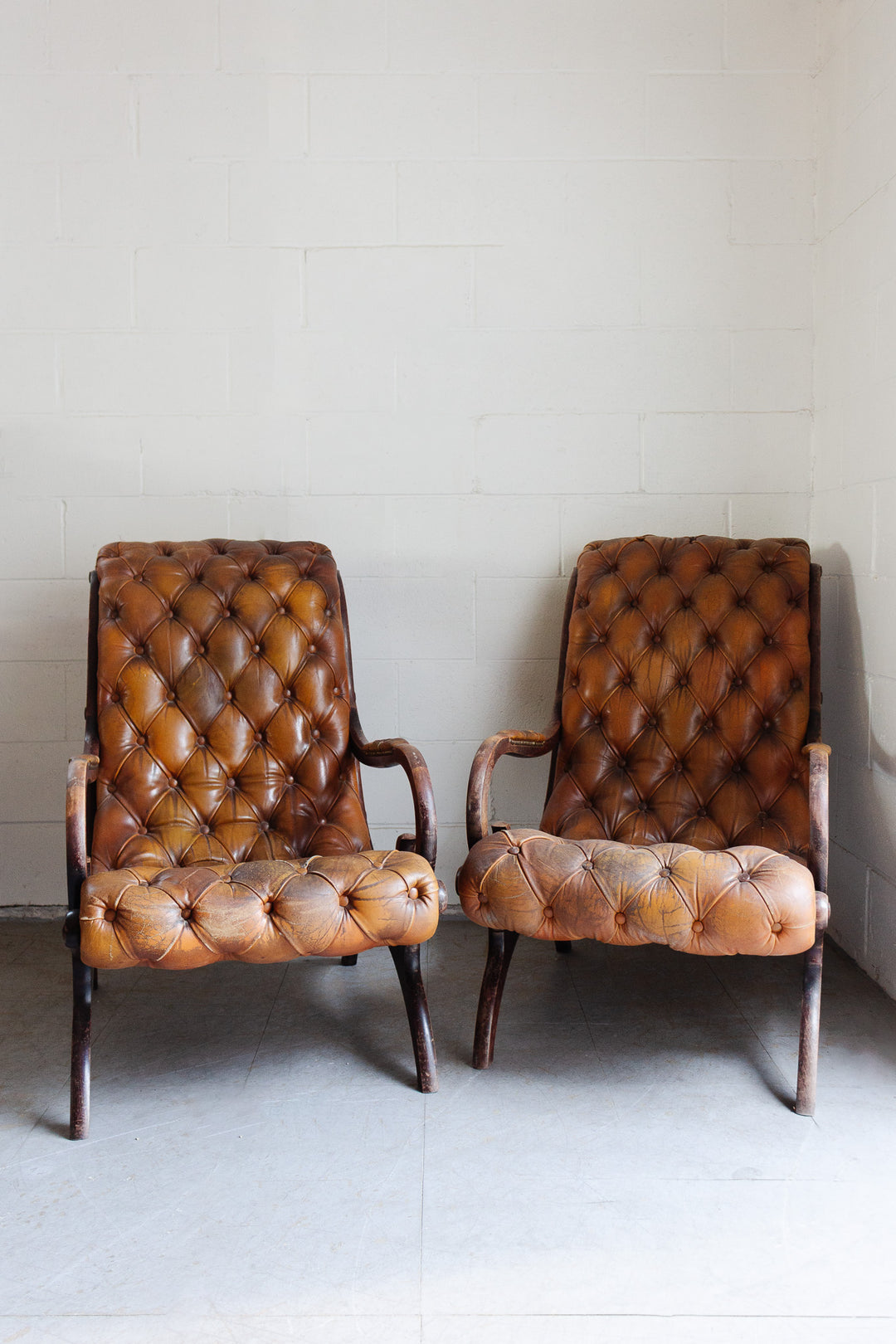 vintage English tufted leather armchair