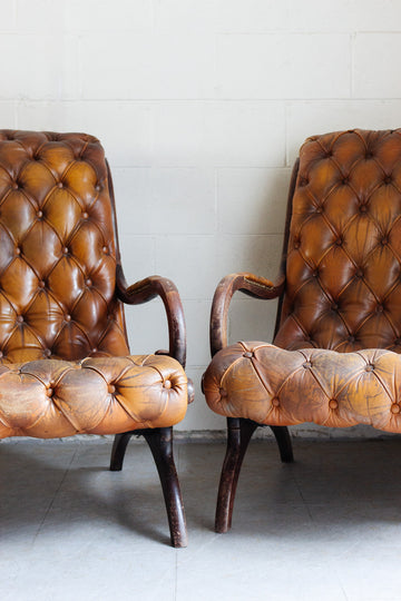 vintage English tufted leather armchair