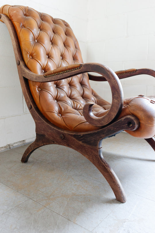 vintage English tufted leather armchair