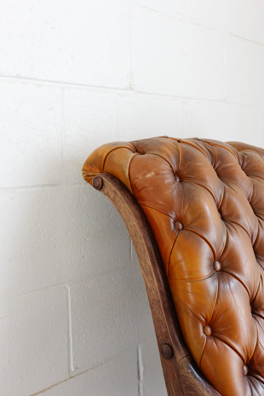 vintage English tufted leather armchair