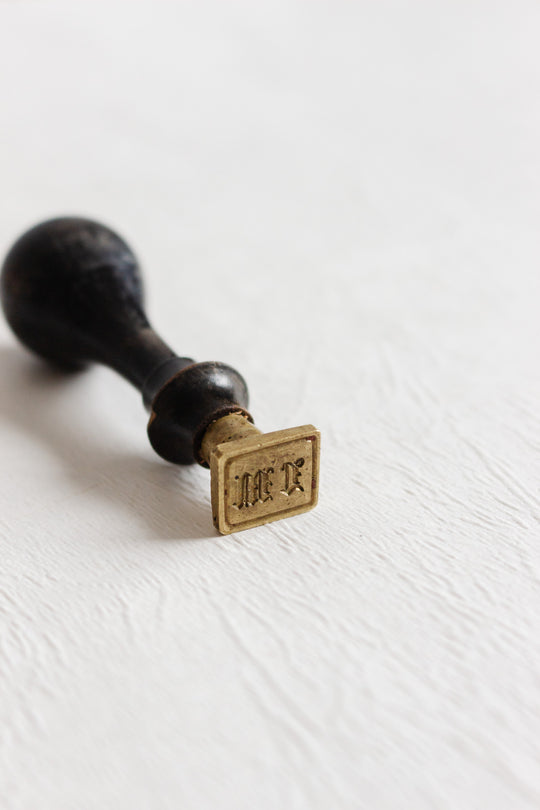 antique french wood and brass wax seal