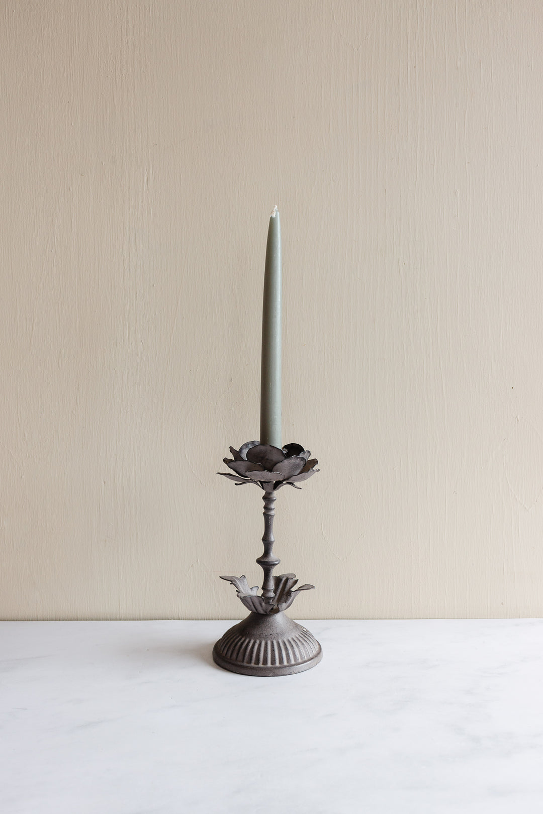 pair of midcentury French tole floral candlesticks