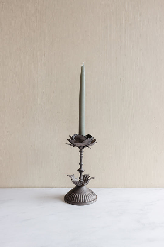 pair of midcentury French tole floral candlesticks