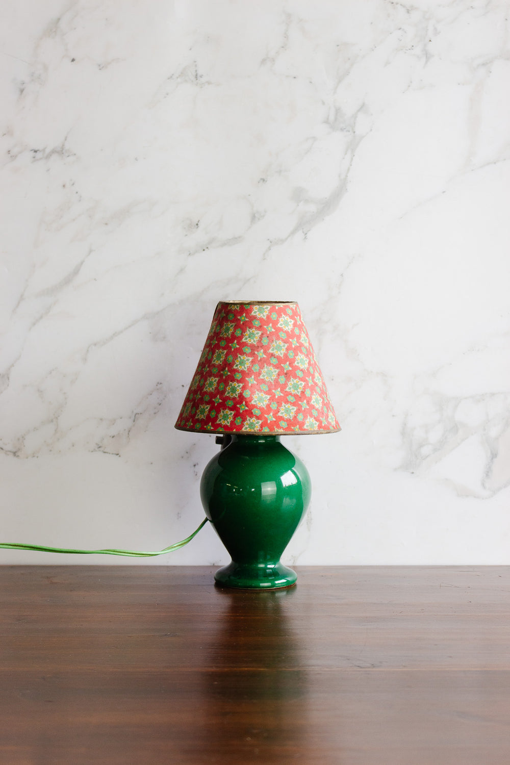 vintage french emerald green baluster form lamp with shade