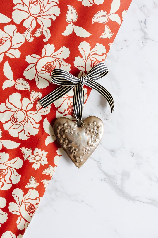 vintage french pressed metal heart ornament