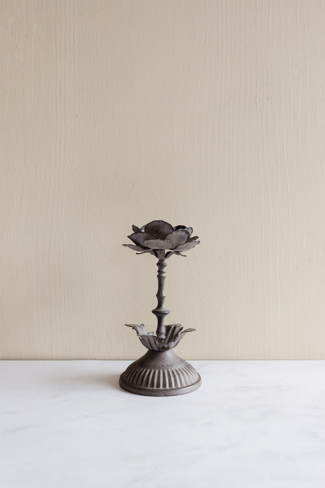 pair of midcentury French tole floral candlesticks